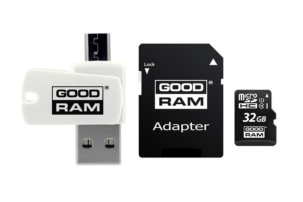 Карта пам`ятi MicroSDHC 32GB UHS-I Class 10 Goodram + SD-adapter + OTG Card reader (M1A4-0320R12)